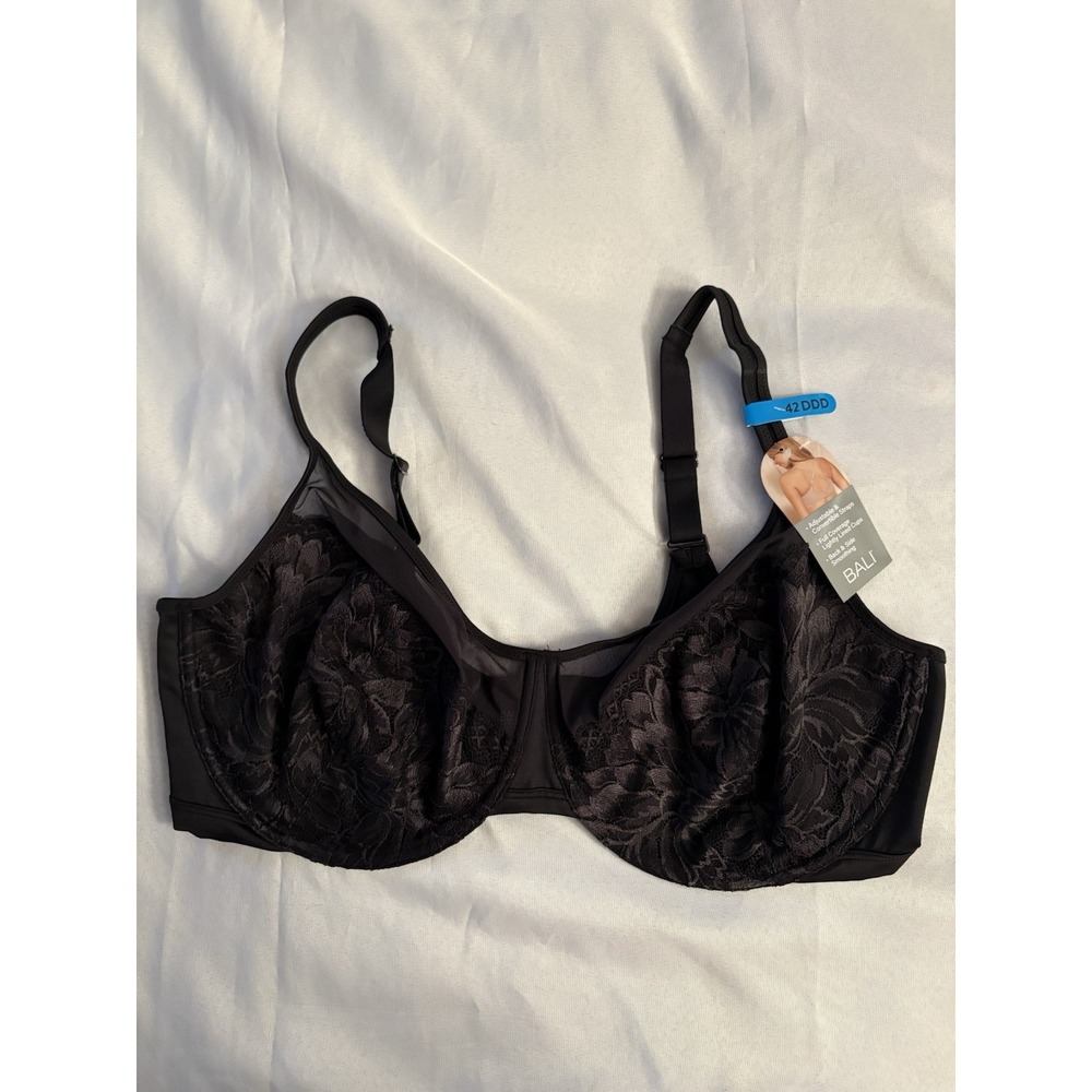 NEW Bali One Smooth U Lace Minimizer Underwire Bra DF3386 Black Women Size 42DDD